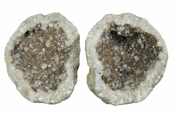 Keokuk Geode with Calcite Crystals (Pair) - Missouri #349536